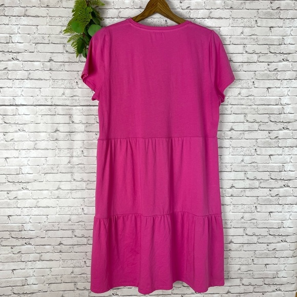 J. Crew Factory Bright Pink Tiered T Shirt Dress - Picture 5 of 5